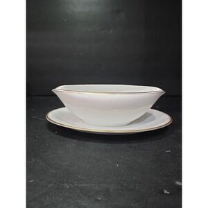 Noritake ~Bradford~ #5182 Gravy Boat w/ attached  under-plate; Gold Bands